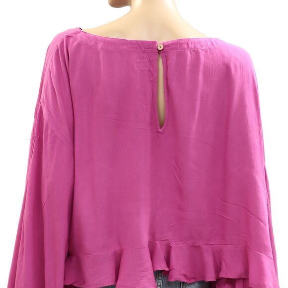 Free People Free Est Delilah Cropped Blouse Top Ruffle Cactus Rose L NWT 284420 - Picture 7 of 8
